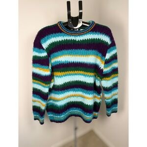 Zara Striped Knit Sweater Multicolor Purple Teal Green Mustard Unisex Medium